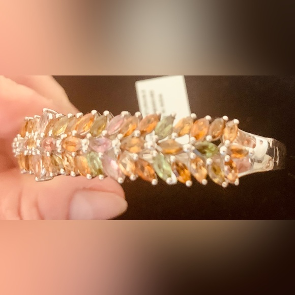 Multi-Tourmaline Bangle Bracelet in Platinum Over Sterling Silver 6.50 In NWT - Picture 11 of 14